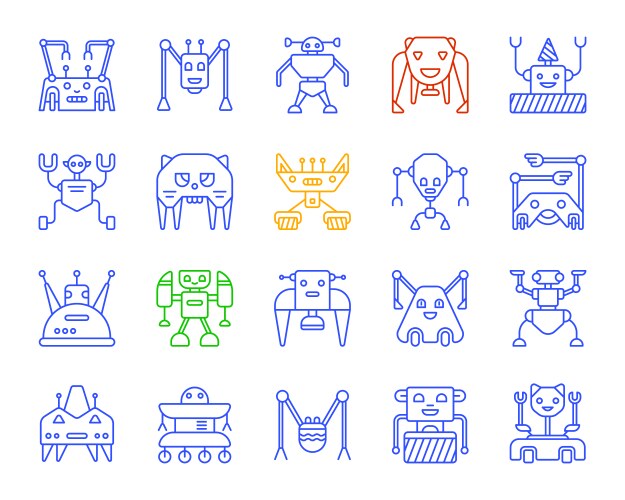 Robot simple color line icons set vector image
