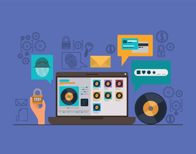 Mobile security with laptop computer and secure vector image