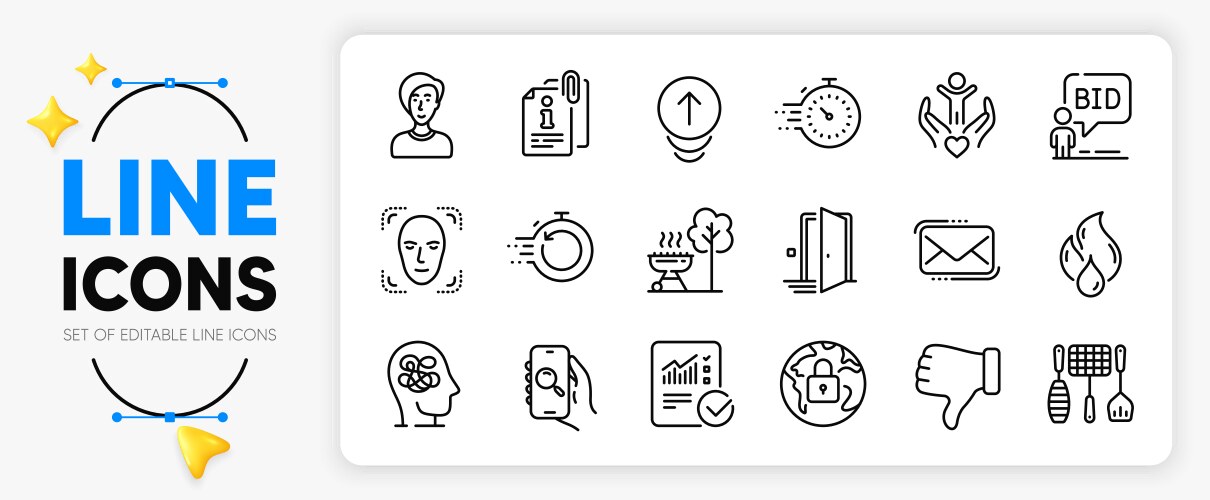 Attached info face detection and timer line icons vector image