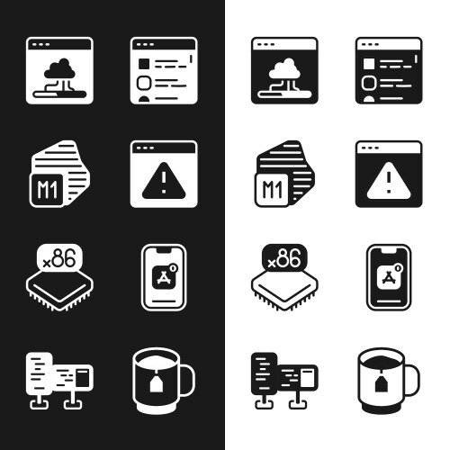 Set browser with exclamation mark processor cloud vector image