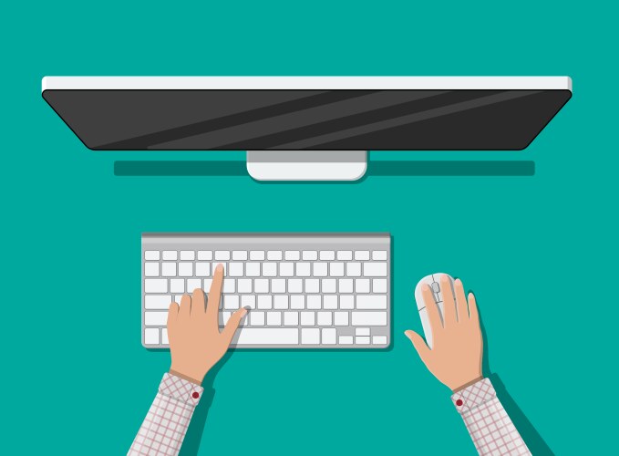 Desktop computer with keyboard and mouse vector image