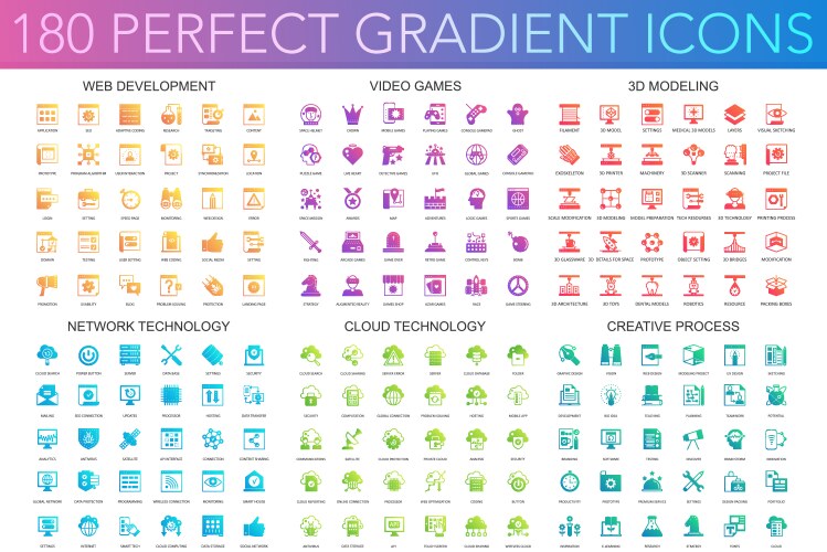 Gradient Icon Set - Web & Tech vector image