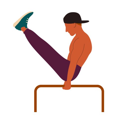 Man in a cap with bare torso does exercises vector image