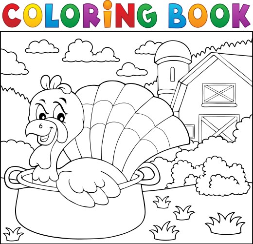 Turkey in Pan - Coloring Page Vector Image