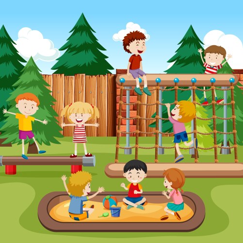Happy kids playground scene Vector Image