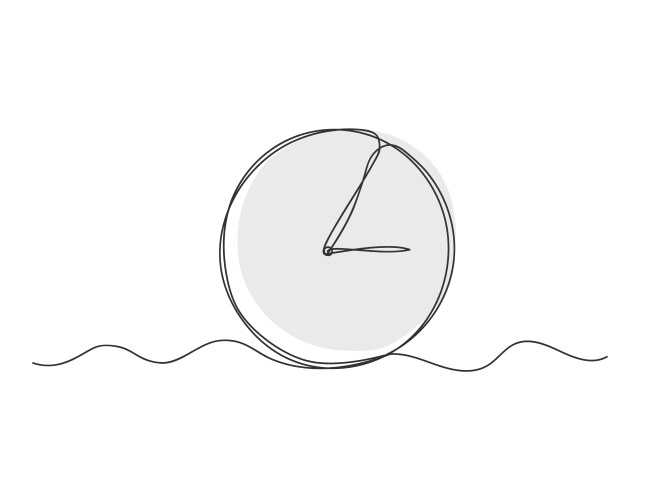 Continuous one line drawing clock timer isolated vector image