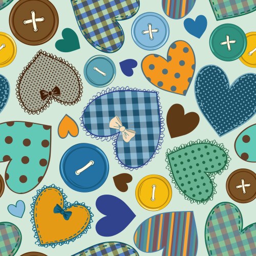Heart Patchwork &amp; Button Pattern Vector Image