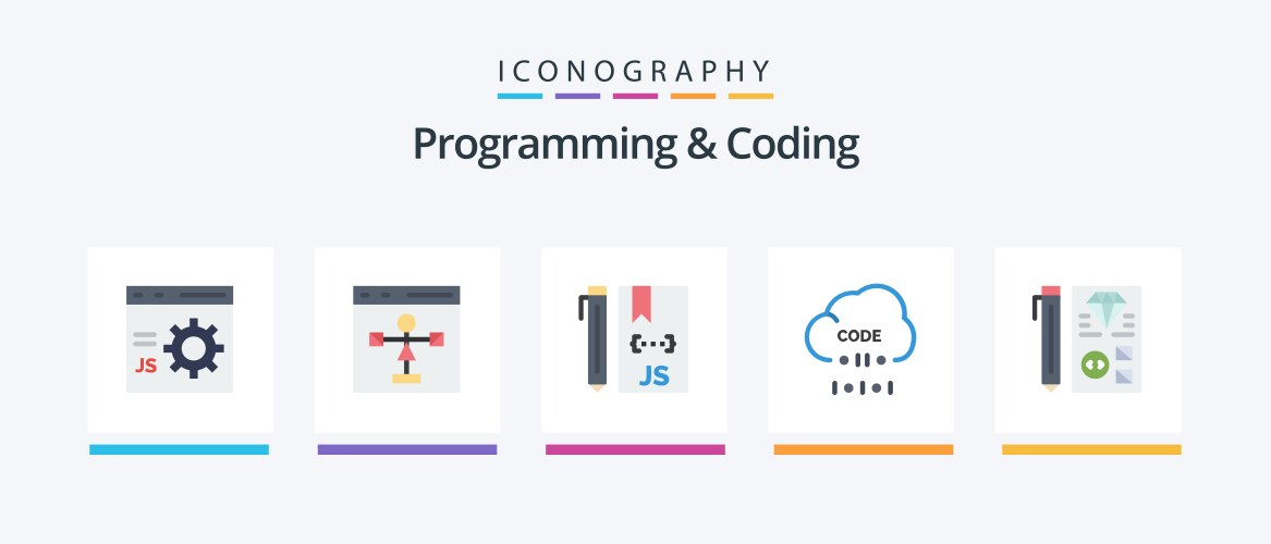 Programming and coding flat 5 icon pack including vector image