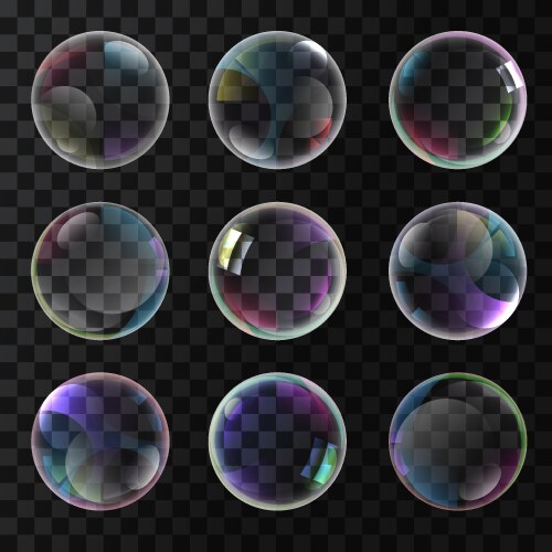 Realistic soap transparent bubbles with colored Vector Image