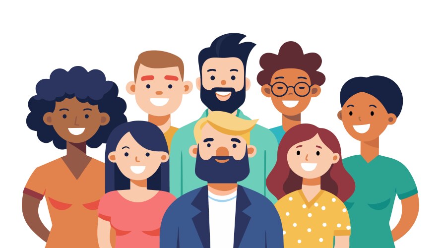 Diverse creative team looking happy flat on white Vector Image