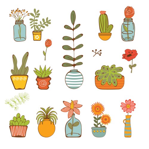 Beautiful set of hand drawn houseplants Vector Image