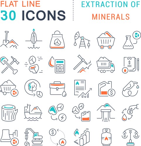 Set line icons extraction minerals vector image