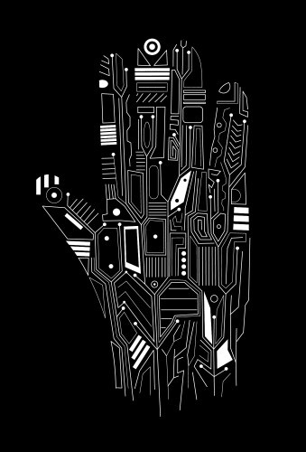 Hand computer board circuit and microscheme vector image
