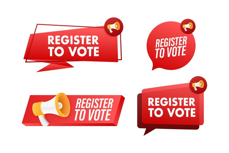 Megaphone label set with text register to vote vector image