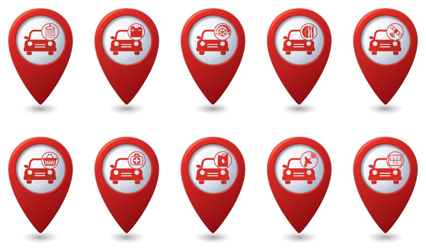 Set of 10 pointers car with sign on red pointer vector image