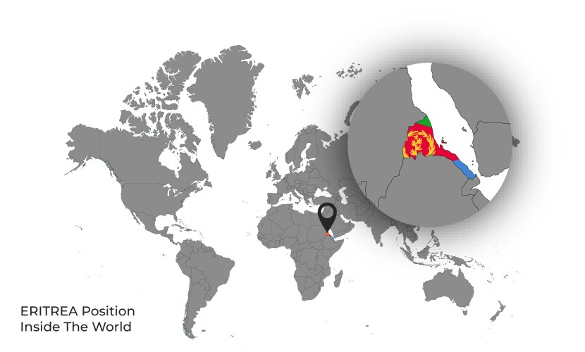Eritrea position inside the world with flag in map vektorbild