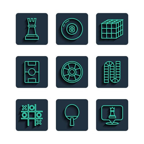 Set line tic tac toe game racket chess rubik vector image