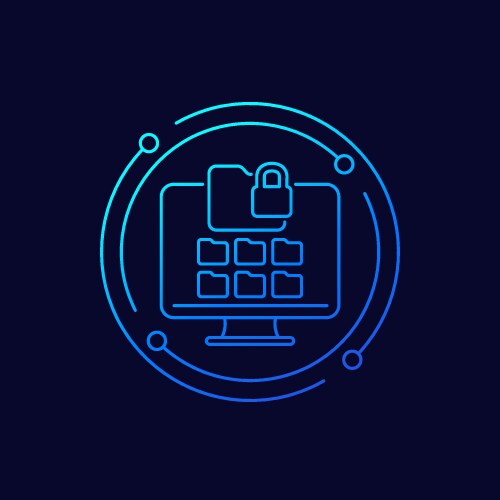 Locked folder icon with a computer linear design vector image