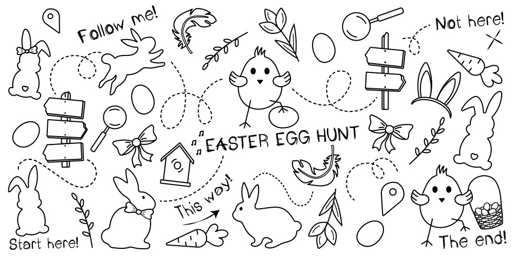 Easter egg hunt doodle set on a pastel pink Vector Image