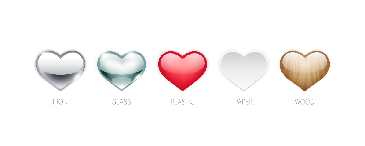 set of hearts from various materials vector image