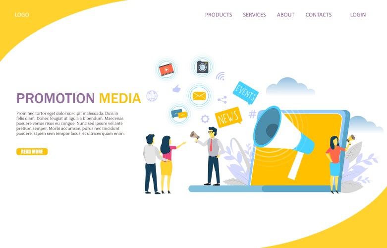 Promotion media website landing page design vector image