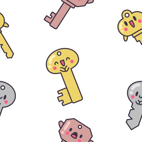 Cute kawaii key seamless pattern Royalty Free Vector Image