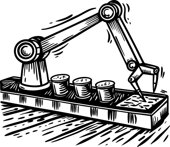 Robotic arm working on assembly line automated vector image