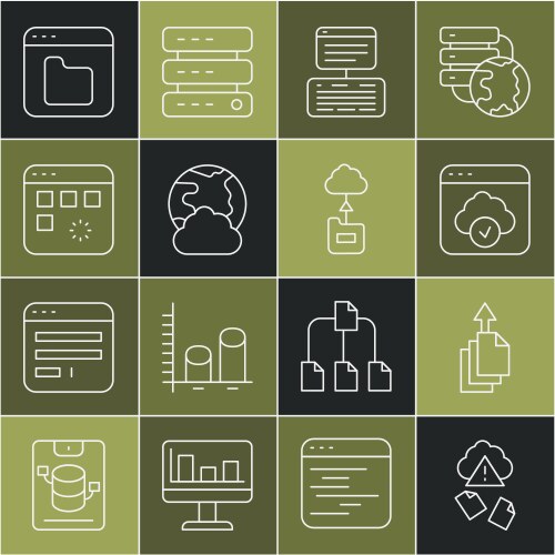 Set line cloud hacking data export technology vector image
