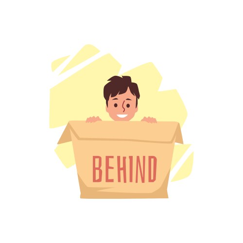 preposition place behind with boy who use carton vector