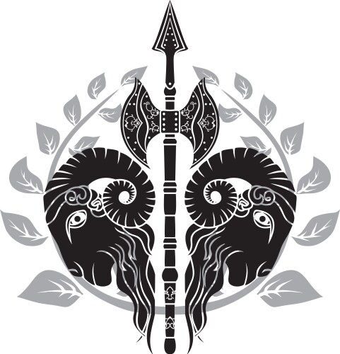 Ram Head Axe with Laurel Wreath Vector Image