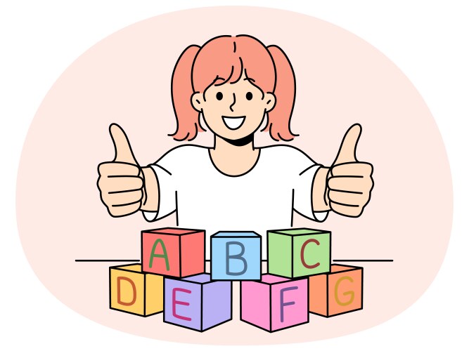 Smiling child learn with blocks letters vector image