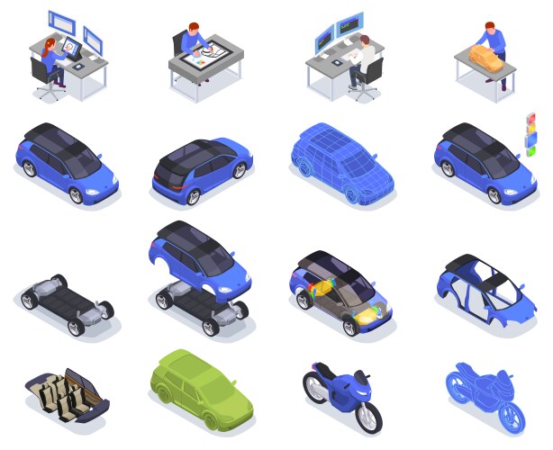 Car designer icons set vector image