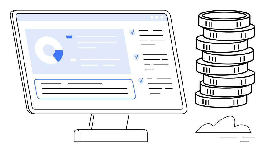 Monitor with data analytics display and stack vector image
