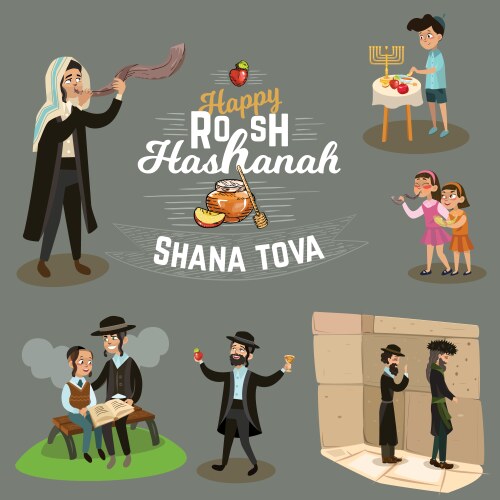 Shofar Horn Blowing - Rosh Hashanah Vector Image