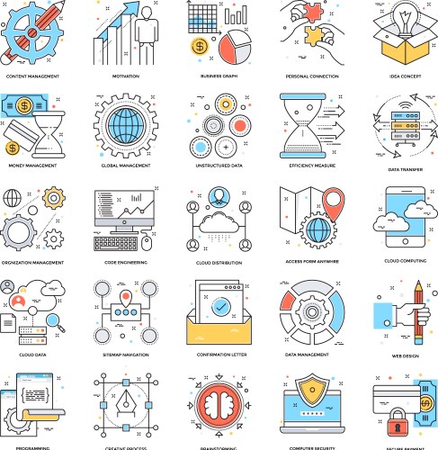 Flat Color Line Icons - Business &amp; Tech Vector Image