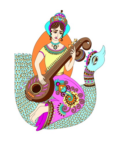 Saraswati Goddess Artwork Vector Image