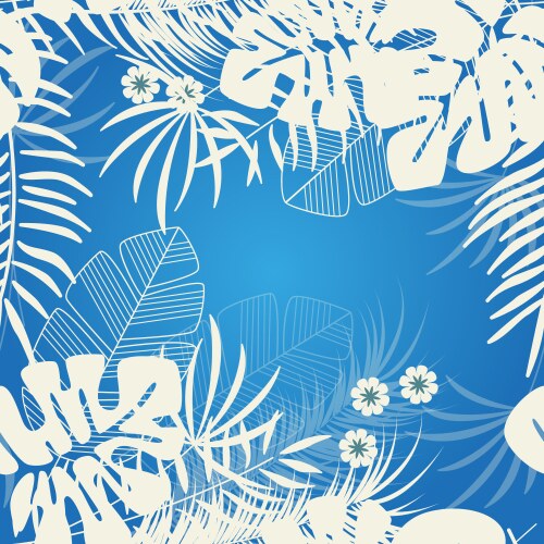 Blue tropical leaves seamless pattern Royalty Free Vector