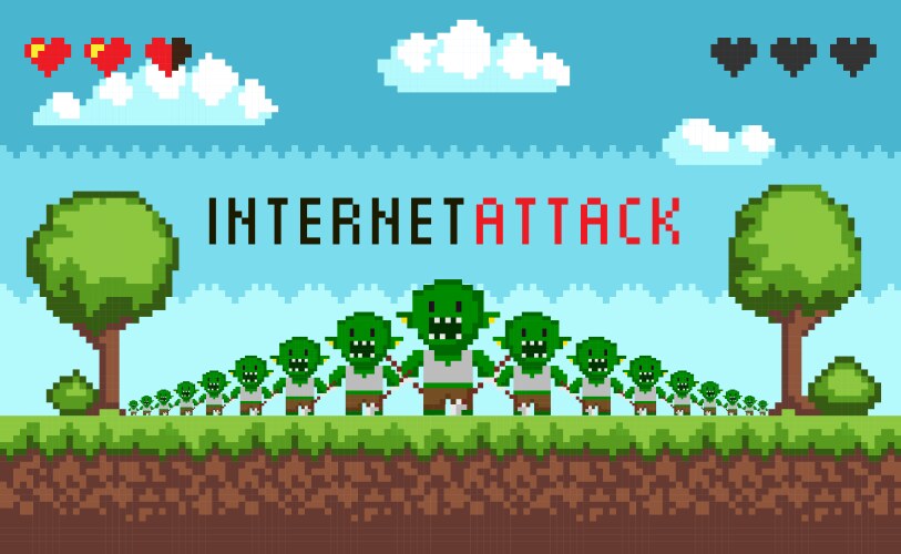 Pixel game interface hacker attack vector image