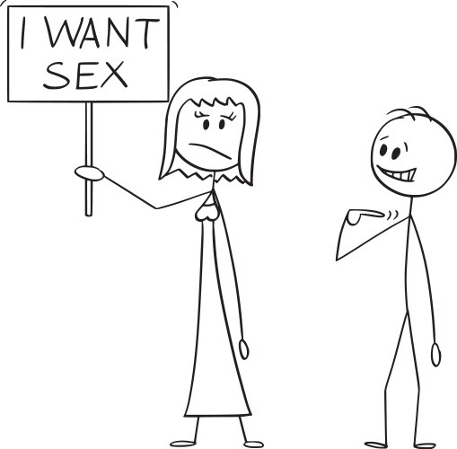 Cartoon frustrated woman holding i want sex vector image