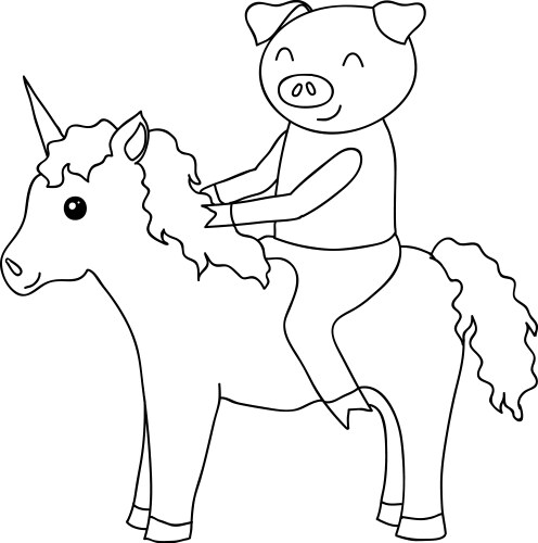 Cute Pig Riding a Unicorn Vector Image