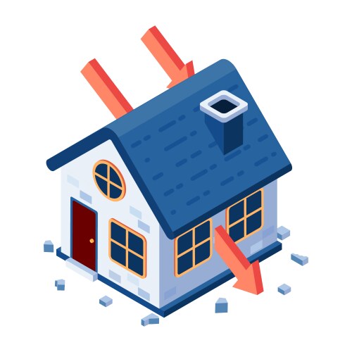 isometric falling arrow piercing through house vector image