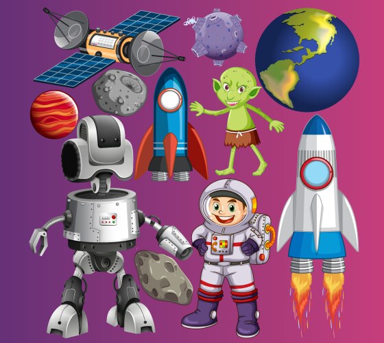 Set of space objects on gradient background vector image