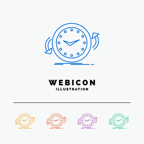Backup clock clockwise counter time 5 color line vector image