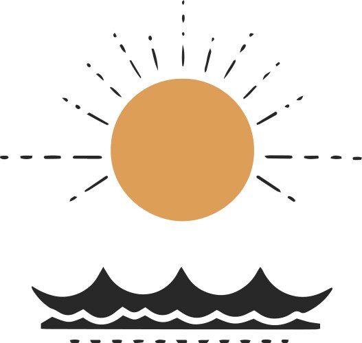 Sun and sea waves vintage style poster Royalty Free Vector
