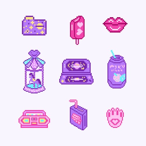 Pixel art 8 bit objects retro digital game assets vector image