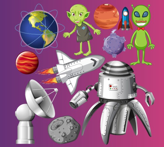 Set of space objects on gradient background vector image