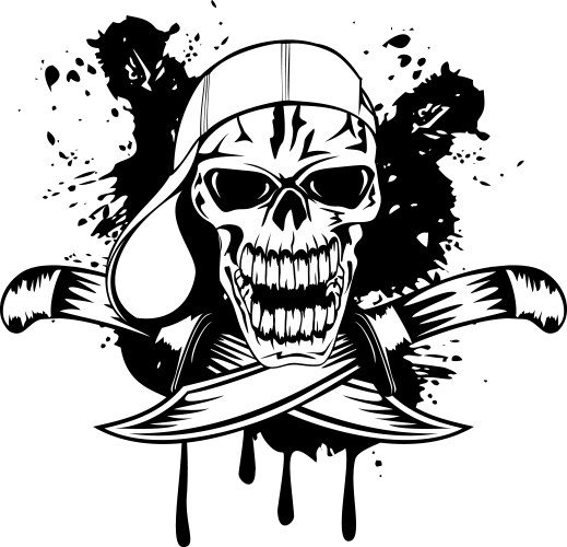 Skull with Knife and Baseball Cap Vector Image