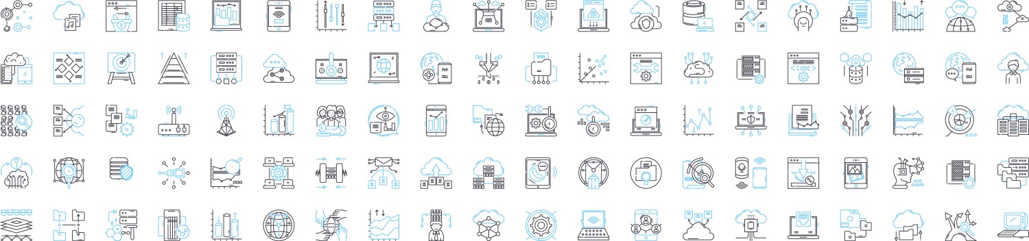 Networking database line icons set network vector image