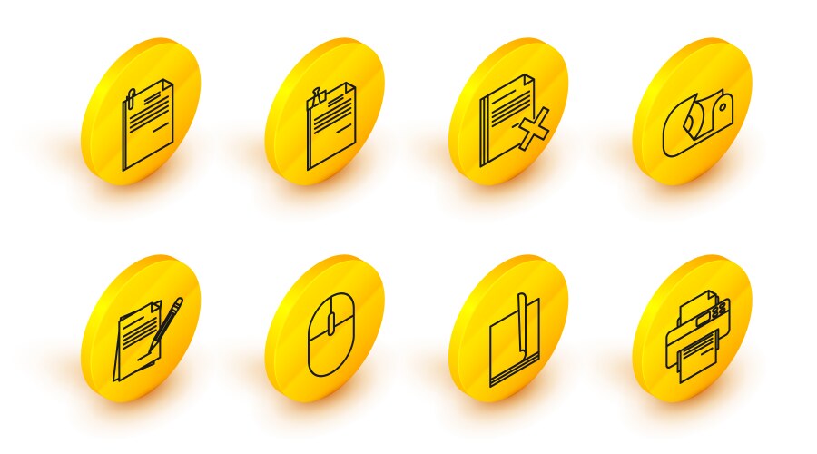 Set line printer file document computer mouse vector image