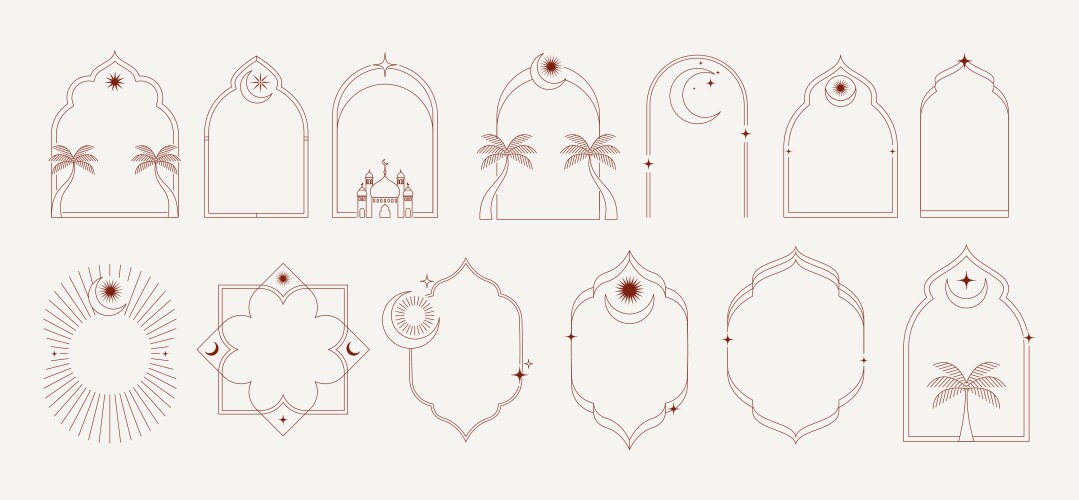 Collection of oriental style windows and arches Vector Image